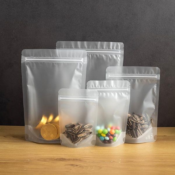 

storage bags 20pcs portable self-sealed thick food bag reusable stand up frosted transparent package carry home kitchen supplies