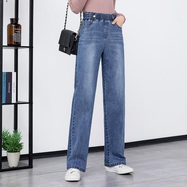 

women's pants & capris makuluya female all-match slim casual elastic waist loose denim trousers jeans straight wide-legged rgl6, Black;white