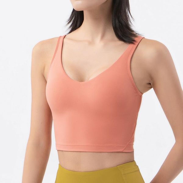 

fitness sports crop women with pad yoga vest summer outdoor underwear v-neck design naked feel fabric activewear solid outfit