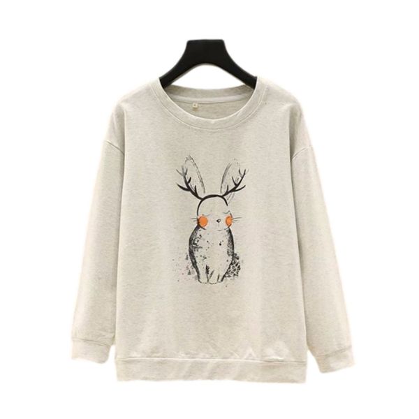 

streetwear women cartoon rabbits print hoodies fashion ladies o-neck causal female chic grey pullovers 210430, Black
