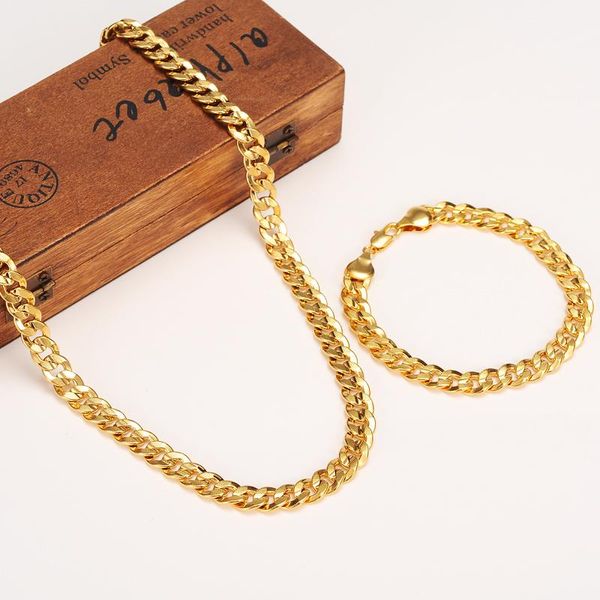 Brincos colar clássicos elegante real 24k ouro amarelo gf homens mulher pulseira conjuntos de jóias conjuntos de abrasão de corrente contínua