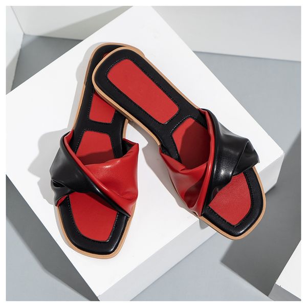 

summer flat heels slippers women fashion designers shoes beach slipper mixed color pleated flip flops outdoor open toe slides slip on casual, Black