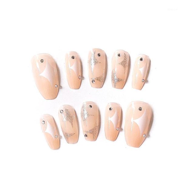 

24pcs stars wear long paragraph fashion manicure patch false nails save time wearable nail dl1, Red;gold