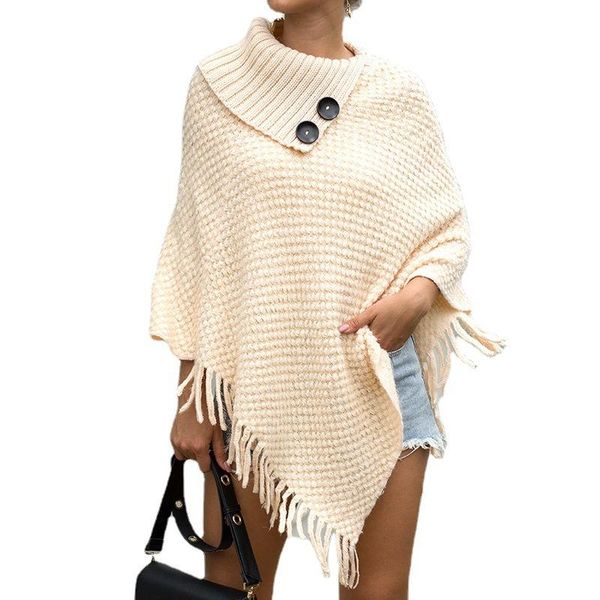 

women's sweaters autumn winter women turtleneck button long sleeve tassel cloak knitted sweater coats wdc9181, White;black
