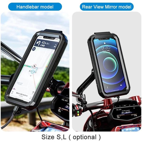 

cell phone mounts & holders bike support motorcycle handlebar rear view mirror stand holder for 4.7-6.8" mobile mount bag with waterpro