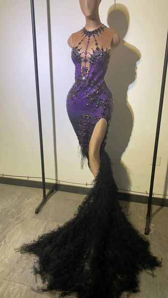 

casual dresses women purple diamonds split net yarn patchwork wedding evening party dress 2021 stage performance bar nightclub dancer costum, Black;gray