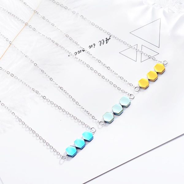 

pendant necklaces artificial stone hexagon pendants necklace for women trendy korean fashion neck jewelry sweater chain gift girl, Silver