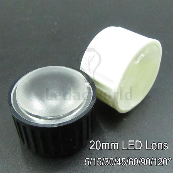 

bulbs 50set 20mm led lens frost surface pmma optical lenses + white/black bracket angle 5 15 30 45 60 90 120 degree for diy