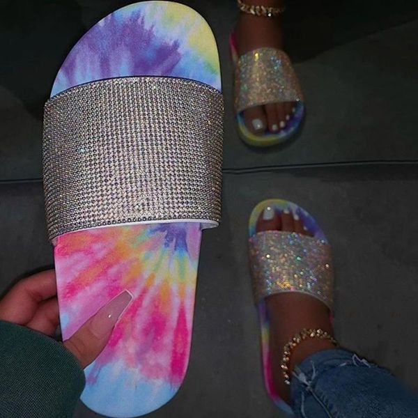 

rhinestones mix-color sandals women summer beach slipper handmade thick bottom outdoor cusual slippers, Black