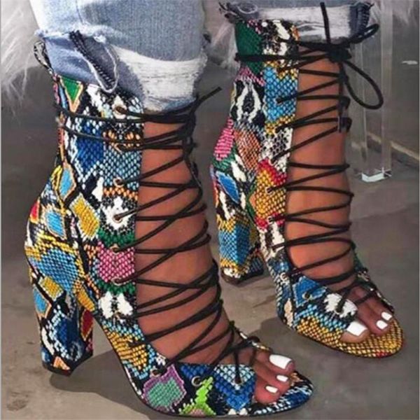 

sandals 2021 design ankle boots for women serpentine peep toe lace-up cross-tied heel pumps roman bootas, Black