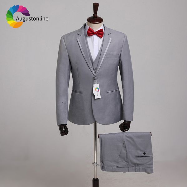 

men's suits & blazers grey men wedding suit slim fit groom tuxedos 3pieces custom made groomsmen man blazer jacket pants vest, White;black