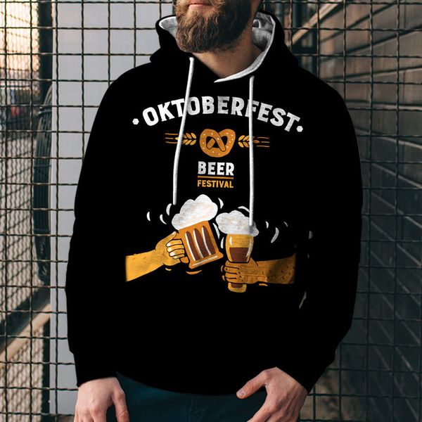 

men's loose 3d digital printed hooded sweaters d1nx, Black