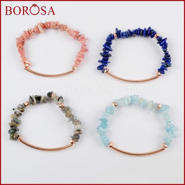 

10pcs rose gold color tube bar with natural multi-kind stone chips bracelets hand bangles for women/men jewelry g1578 beaded, strands, Black