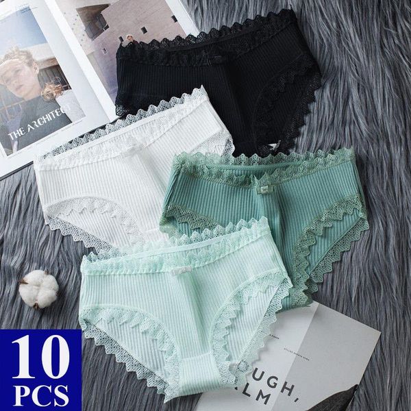 

women's panties 0.7$/pc 10pcs cotton women underwear lace briefs underpants lingerie femme tangas stringi bragas, Black;pink