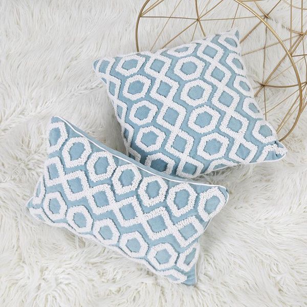 

cushion/decorative pillow blue tufted pillowcase circle geometric pattern 3d cotton thread embroidery sofa waist cushion backrest seat