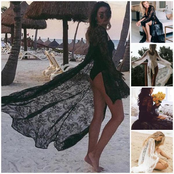 

women's swimwear women croche lace bikini cover up beach maxi sarong kimono kaftan dress, White;black