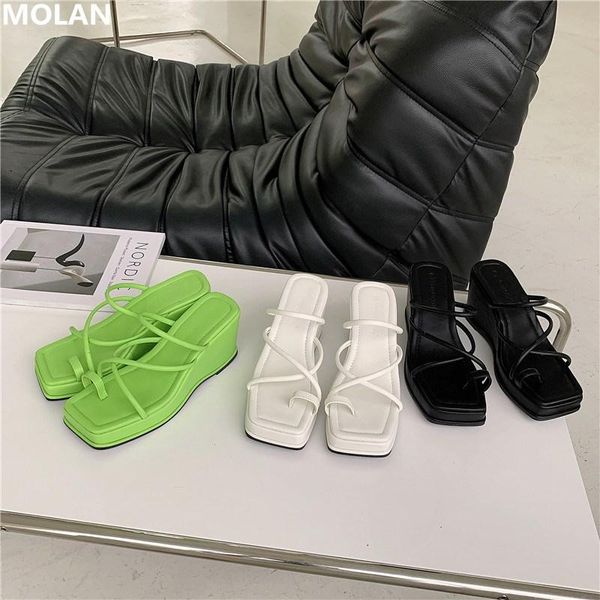 

brand designer korean fashion narrow band wedges platform high heels woman pumps socofy slip on loafers mules footwear dress shoes, Black