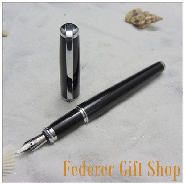 

fuliwen f36 metal case gift fountion pen black and silver clip m nib ink fountain pens