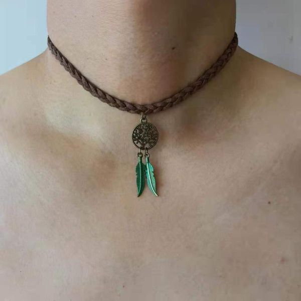 

chokers choker necklace suede bohemian feather jewelry ring boho, Golden;silver