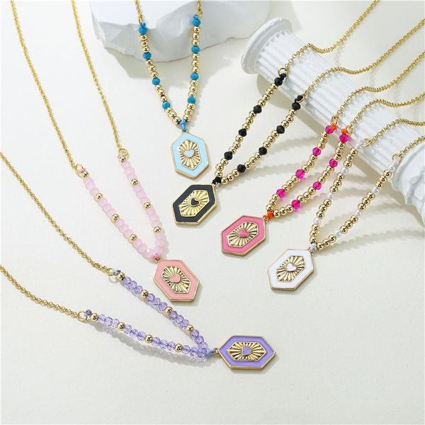 

chains hecheng,geometry love heart charm necklace,colorful stone bead necklace,vintage trendy hip hop jewelry, Silver