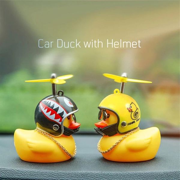 

interior decorations car duck with helmet broken wind small yellow road bike motor riding cycling accessories lights decor
