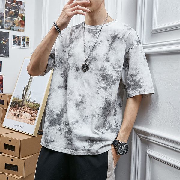 

men's 2021 changing short with half sleeve loose cotton t-shirt, White;black