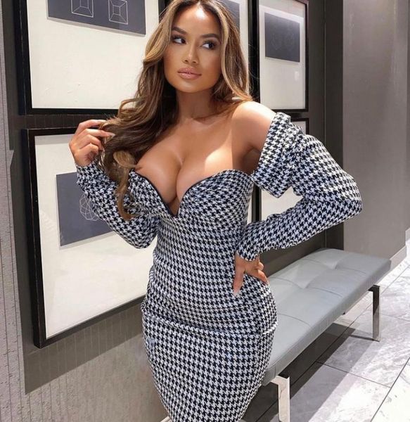 

casual dresses black white off the shoulder long sleeve rayon bandage dress elegant club party vestidos, Black;gray
