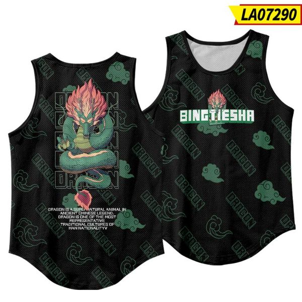 

men' tank chinese dragon printed men bodybuilding fitness singlets gyms quick-drying breathable sportswear vest oversize 6xl, White;black