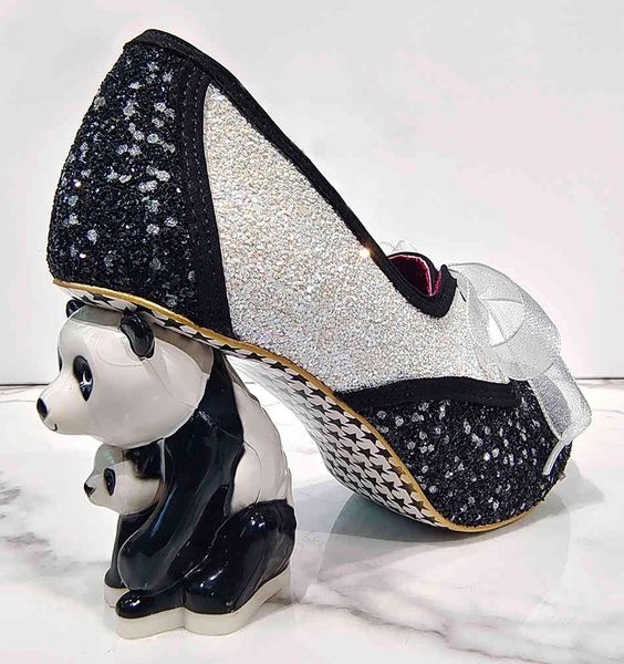 

slippers bonito 3d panda saltos bling retalhos bombas mary janes shinner cor misturada lantejoulas animal fitas de salto estranho atÃ© sapato, Black