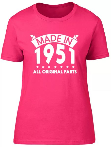 

made in 1951, all original parts birthday womens ladies short sleeve t-shirt, White;black