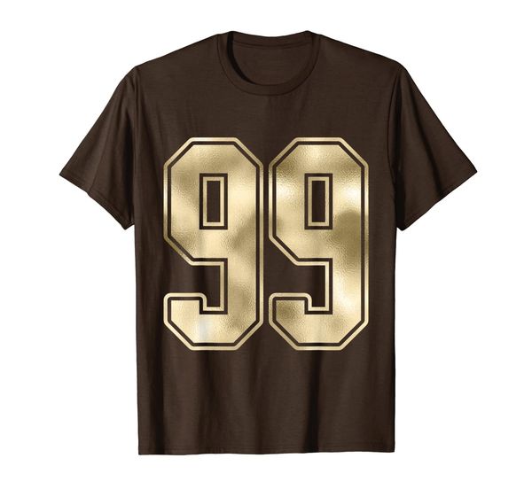 

#99 gold outline number 99 sports fan jersey style shirt, White;black