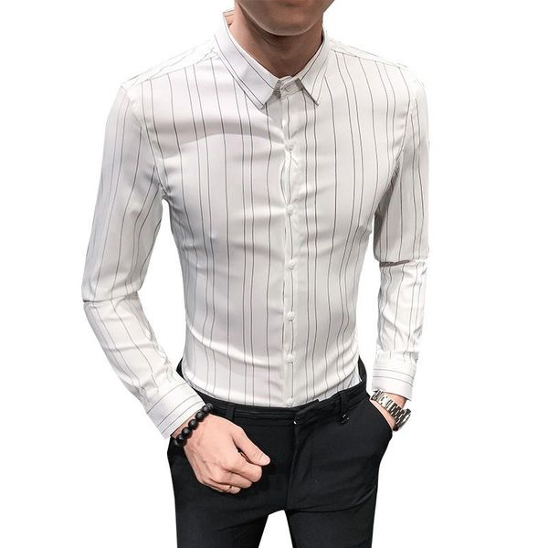 

men's casual shirts brand men shirt long sleeve 2021 all match simple striped for slim fit mens dress black/white 3xl, White;black