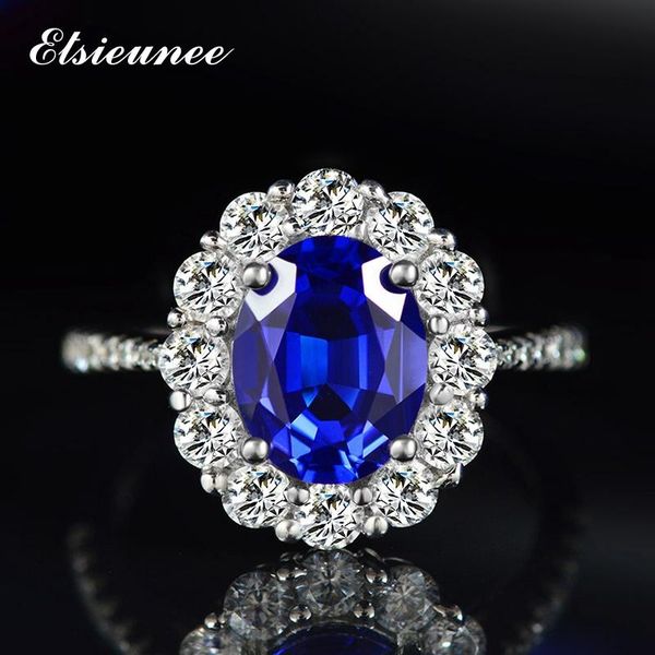 

cluster rings vintage oval sapphire ring solid 925 sterling silver blue birthstone gemstone anniversary party wholesale drop, Golden;silver