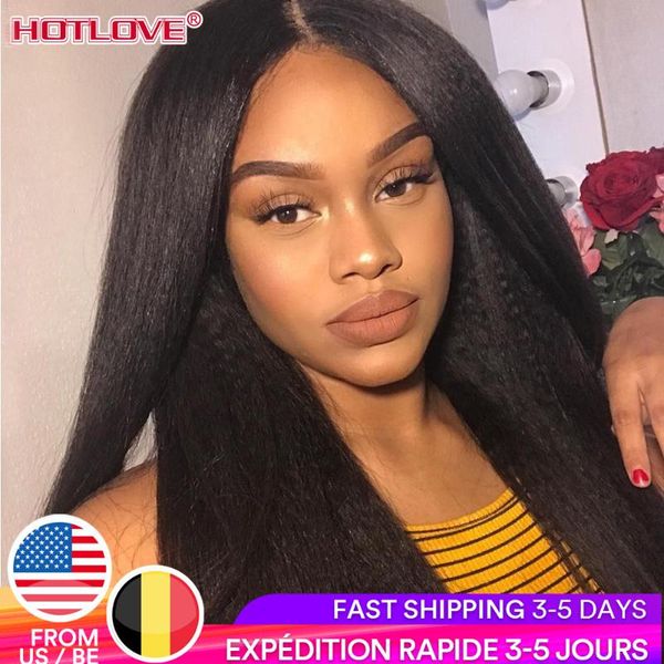 

lace wigs brazilian kinky straight hair front human 13x1 middle part frontal 28 inches remy wig 180 density, Black;brown