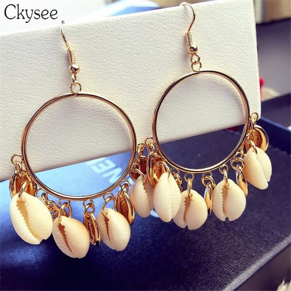

dangle & chandelier ckysee bohemian natural shell earrings for women gold color big round circle statement earring fashion jewelry 2021, Silver