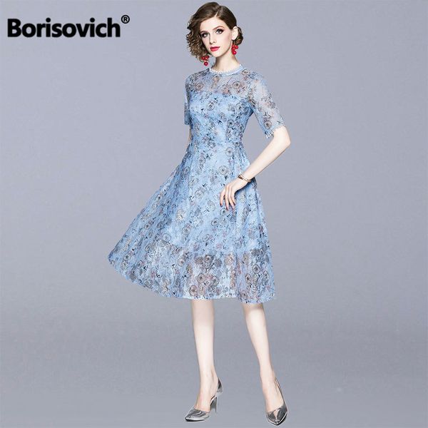 

borisovich women summer lace long dress new fashion floral hollow out elegant a-line luxury ladies party dresses n1364 210412, Black;gray