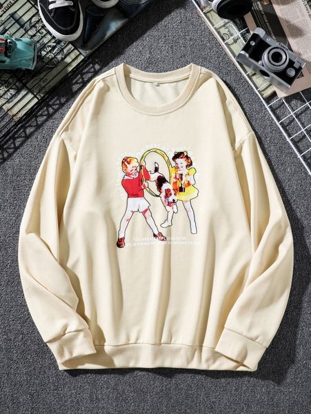 

men slogan and figure graphic sweatshirt v7jl#, Black