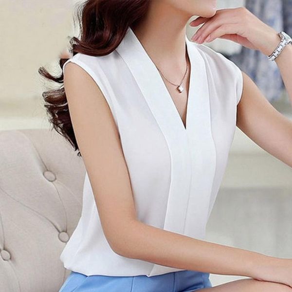 

women's tanks & camis women tank summer beach 2021 casual brief office work wear v neck shirts sleeveless chiffon ladies #45, White