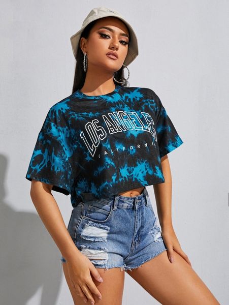 

drop shoulder letter graphic tie dye tee 65ao#, White
