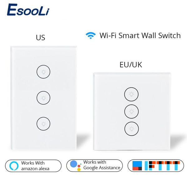 

smart home control esooli life wifi wall touch switch glass panel mobile app remote work with amazon alexa google us eu uk