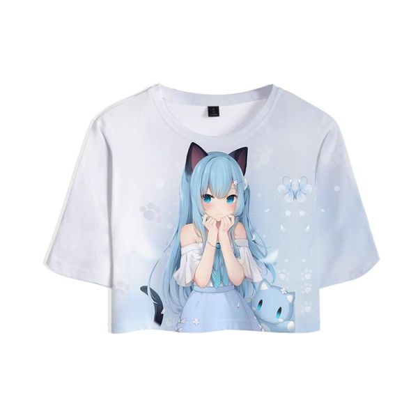 

women's t-shirt 2021 nekoha shizuku 3d print girl short women casual t shirt, White