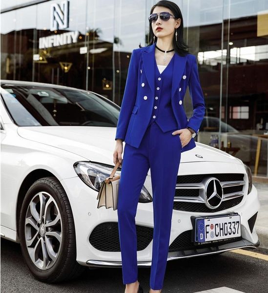 

women's suits & blazers 3 pieces sets fashion styles women business with pants and jackets coat vest waistcoat for ladies blazer, White;black