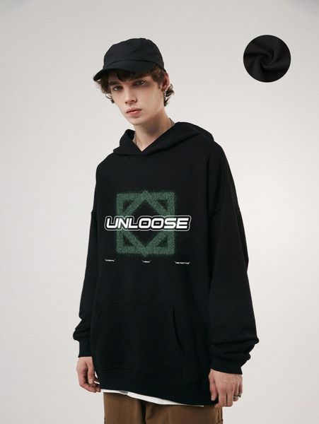 

men letter graphic kangaroo pocket drop shoulder hoodie without tee d39l#, Black