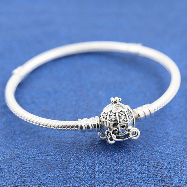 

925 sterling silver pumpkin carriage clasp moments snake chain bracelet fits for european pandora bracelets charms and beads, Golden;silver
