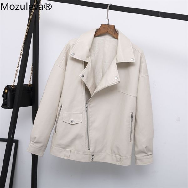 

autumn women faux jacket casual loose soft pu motorcycle punk leather coat female zipper rivet outerwear 210416, Black;brown