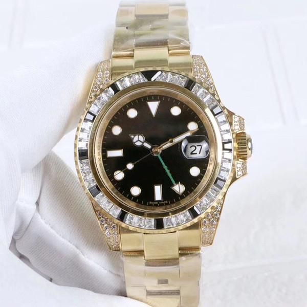 

men's watch imported mechanical movement folding clasp diamond dial sapphire mirror classic 40mm wristwatches, Slivery;brown