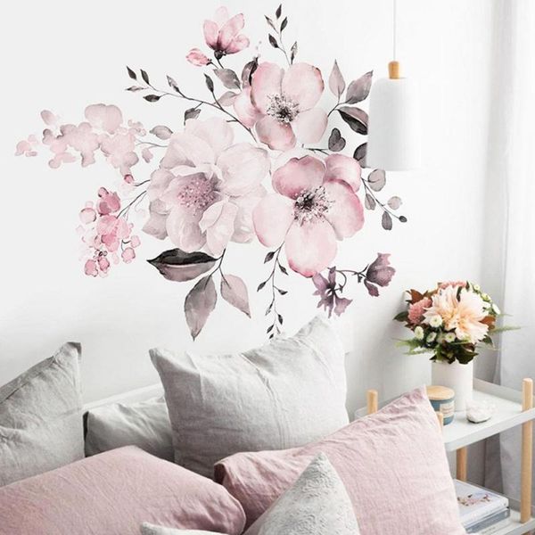 

window stickers watercolor pink flower group home background decoration removable wall sticker