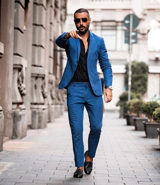 

men's suits & blazers (jacket+pants) summer royal blue 2 piece groom tuexdos for wedding formal prom suit party evening blazer custom m, White;black