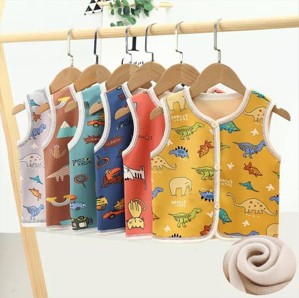 

1 6 yrs dinosaur vest for girls boys warm cotton winter jacket baby girl thicken sleeveless vests coats child outerwear, Blue;gray