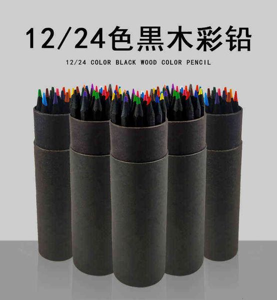 

black 12 round barrel color black wood pencil set
